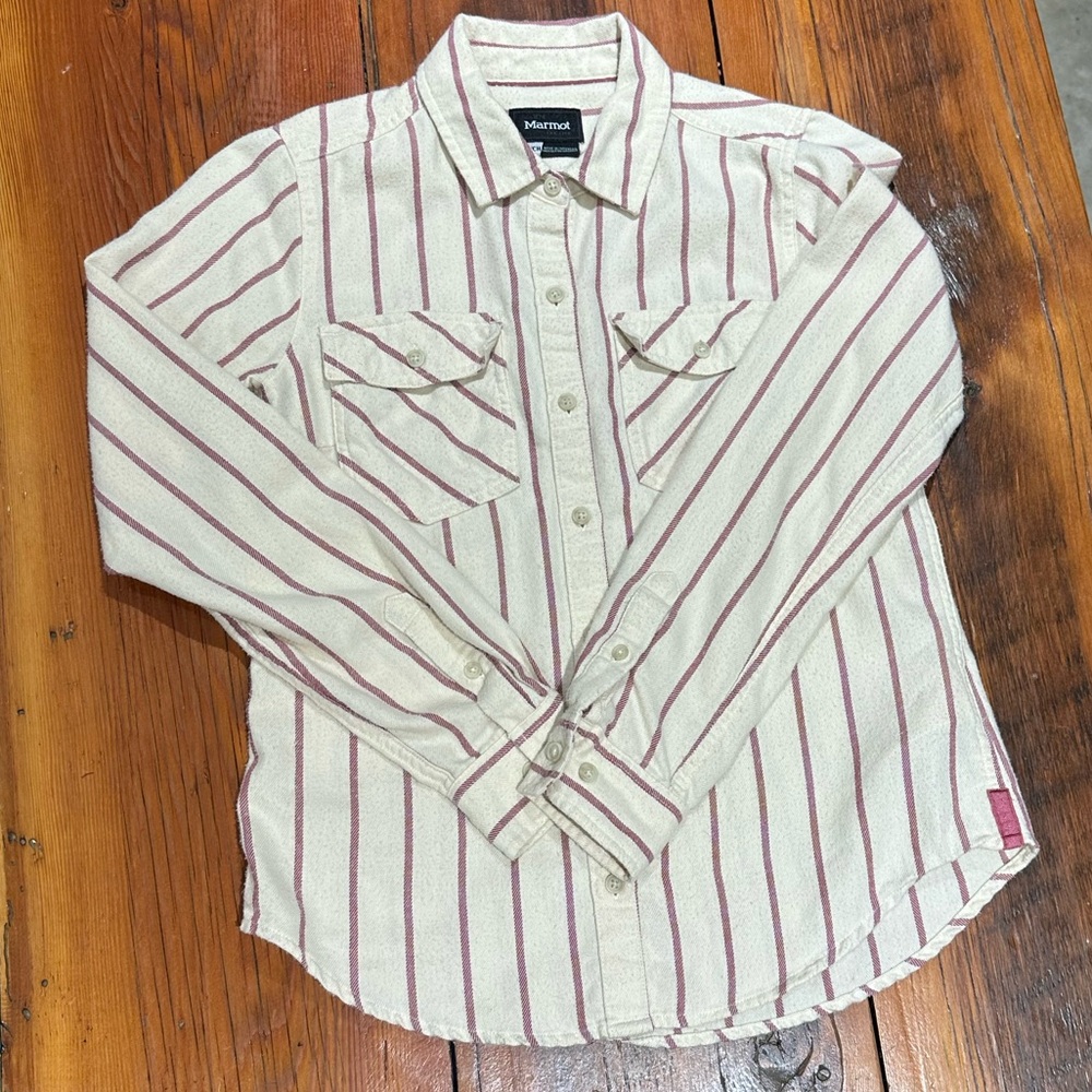 Marmot Flannel, Cream & Burgundy, Women's Small